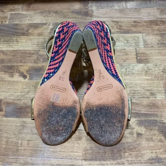 Coach Sharrin Metallic Gold Wedges Sz 7.5 - Picture 6 of 9